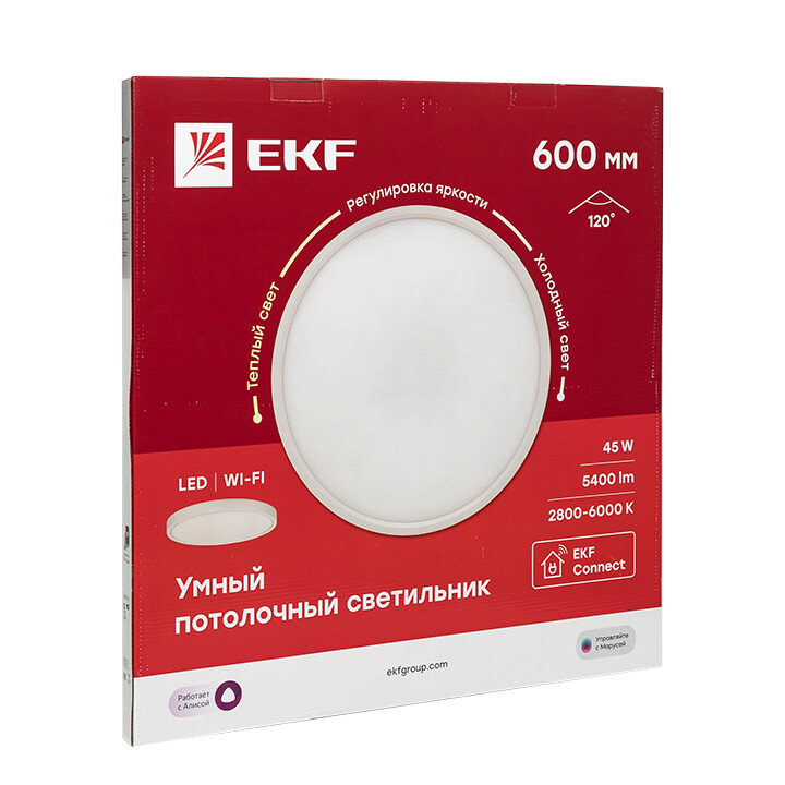 Светильник потолочный умный Wi-Fi 600мм 45W 2800-6000K EKF Connect
