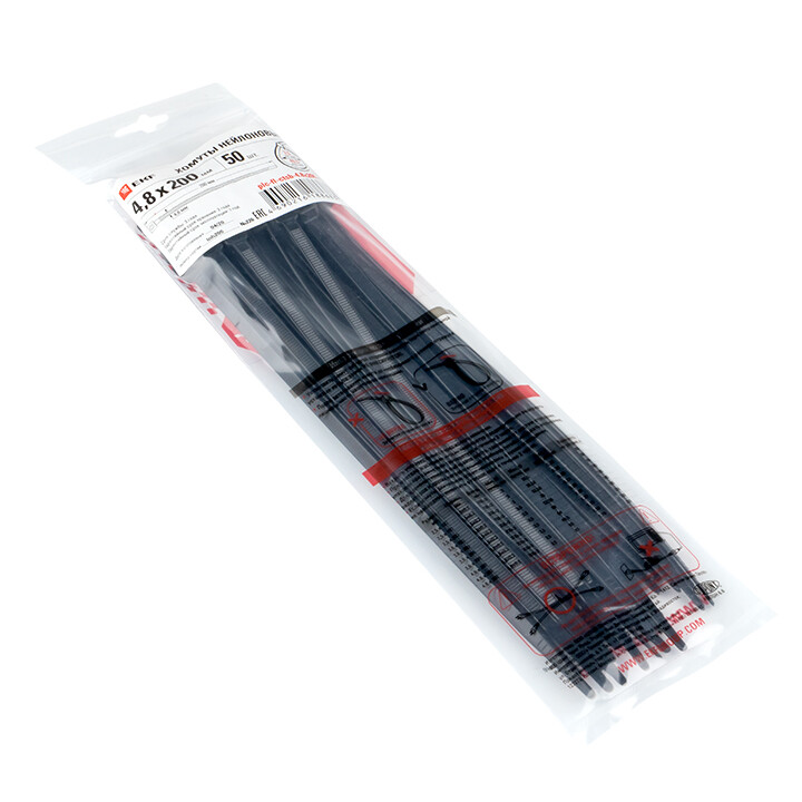 Стяжка кабельная (хомут)  200 x 4.8 мм черная (50шт) FlexLock PROxima