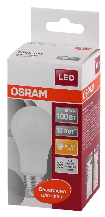 Лампа светодиод. (LED) Груша Е27 10Вт 1055лм 2700К 230В матов. Osram