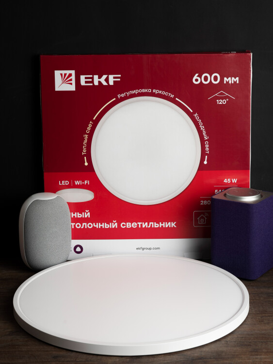 Светильник потолочный умный Wi-Fi 600мм 45W 2800-6000K EKF Connect