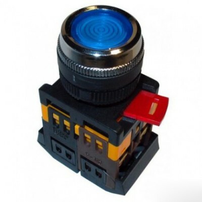Кнопка ABLFS-22 d22мм с подсветкой/неон 240В 1з+1р синяя ИЭК