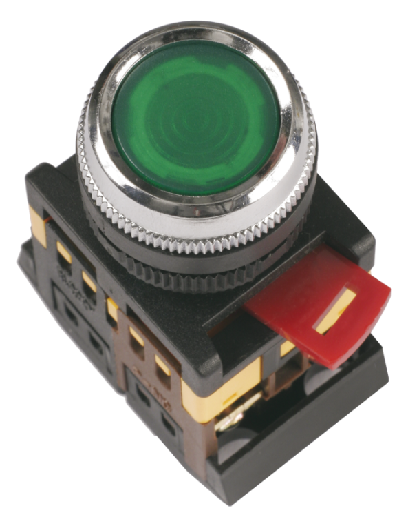 Кнопка ABLF-22 d22мм с подсветкой/неон 240В 1з+1р зеленая ИЭК