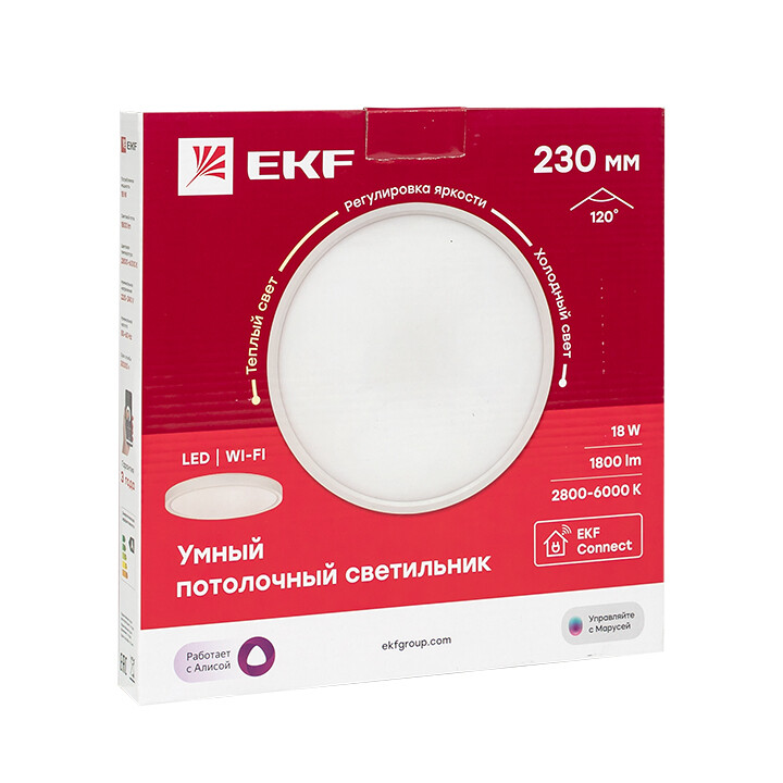 Светильник потолочный умный Wi-Fi 230мм 18W 2800-6000K EKF Connect